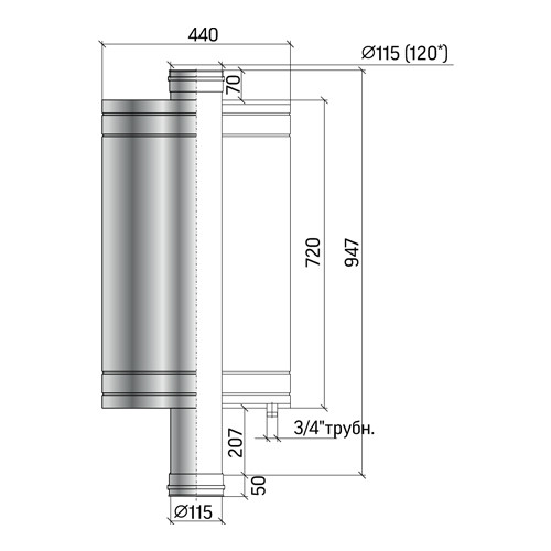 Бак печной на трубу 70 л, D 115/120 ТиС